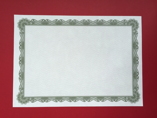 Papel en blanco superior del certificado, papel verde profesional del certificado de la frontera