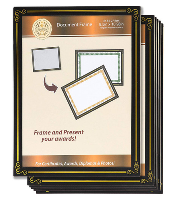 6 paquetes de 8.5x11 del certificado del marco del documento, papel/marcos plásticos del certificado del premio