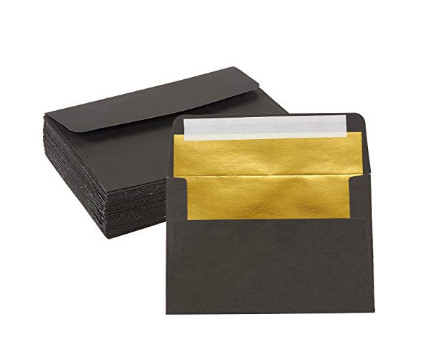50 paquetes del papel del arte envuelven uso de la invitación de la boda con el exterior y el oro negros dentro